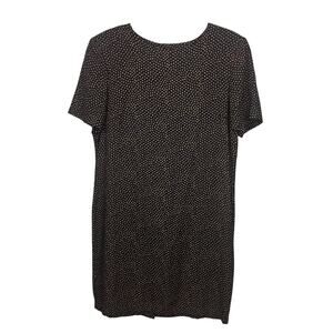 Kathie Lee Vintage 90s Black Brown Polka Dot Rayon Shift Dress Women’s Size 10